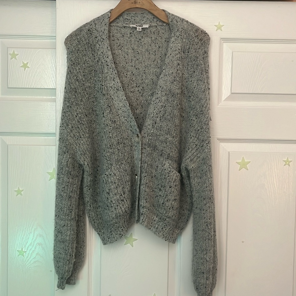 Speckled gray cardigan sweater